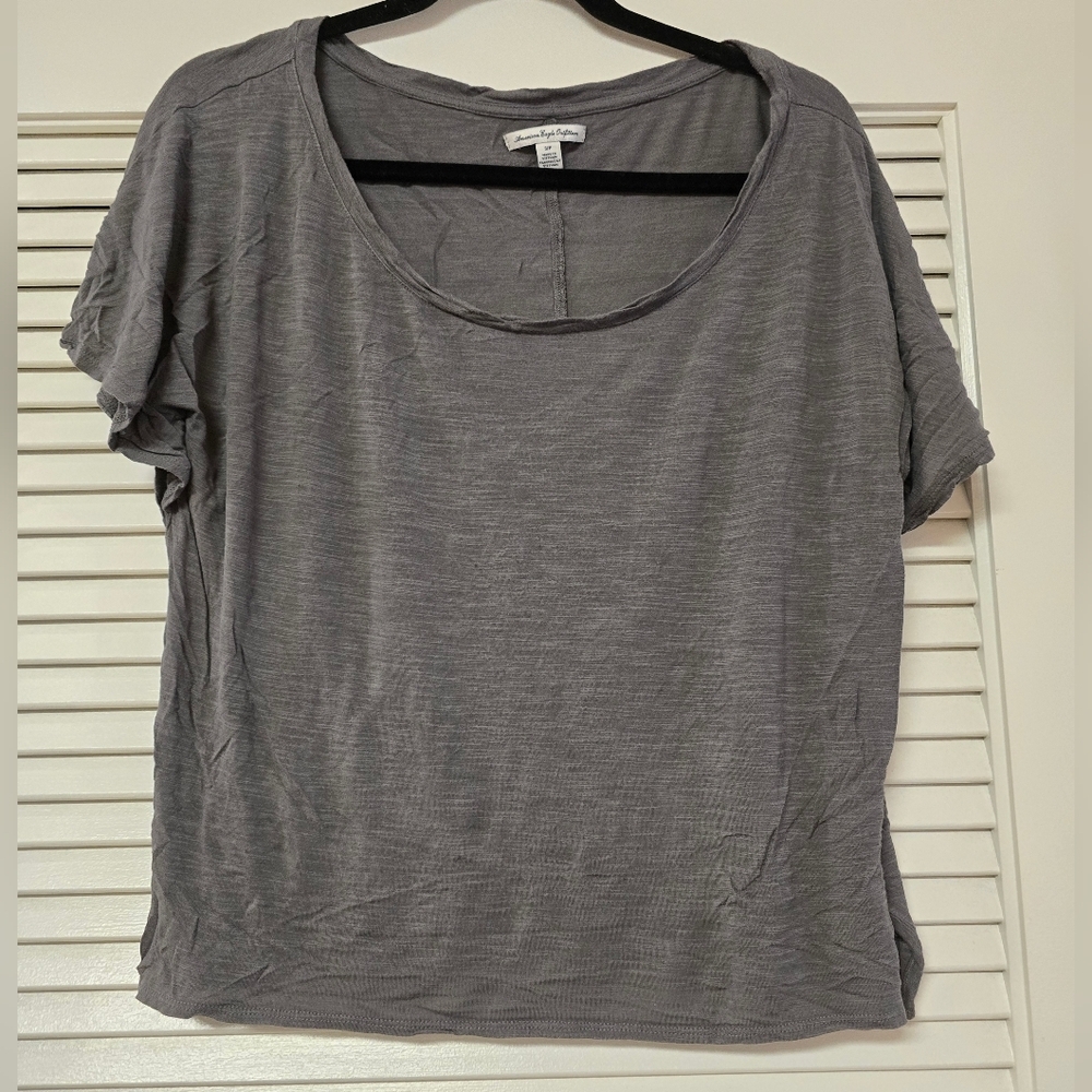 American Eagle Outfitters - Grey Lightweight Short-Sleeve Loose-Fit Top